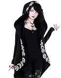 Bestwo Damen Moon Gothic Witchcraft Hooded Cardigan Occult Langarm Punk Hoodie Jacke Mid Long Sweatshirt, Schwarz , Large