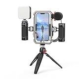 SMALLRIG Video Rig Kit with Stabiliser Handle für iPhone Smartphone Video Rig mit LED Licht, Mikrofon und Stativ zum Filmen von Vlogging-Aufnahmen und Live-Streaming 3610