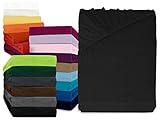 npluseins klassisches Jersey Spannbetttuch - erhältlich in 34 modernen Farben und 6 verschiedenen Größen - 100% Baumwolle, 120 x 200 cm, schwarz