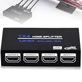Asfrode 4K HDMI Splitter 1 in 4 Out Ultra-HD 4K@30Hz HDMI Verteiler 1 auf 4 Monitore Mirror Adapter Unterstützt 1080p 3D HDCP 1.4 für PS3 PS4 Blu-Ray DVD Player Projek