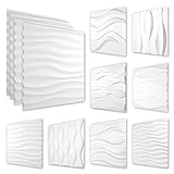 HEXIM 3D Wandpaneele, PVC Kunststoff weiß - Wellen Design Paneele 50x50cm Wandverkleidung (5QM HD052) Platten Kunststoff hart Balkon