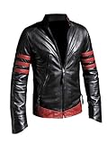 Ribi's X-Men Origins Wolverine Black w Red Stripes Distressed Synthetic Leather Jacket