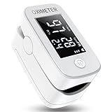 Pulsoximeter, Sauerstoffsättigung Messgerät Finger für Pulsfrequenz, Herzfrequenz und SpO2-Werte, Oximeter mit LED-Bildschirmanzeige, Batterien und Trageband inklusive (Weiß)
