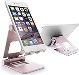 MyGadget Handy Ständer [Multi - Winkel ] Faltbarer Aluminium Stand Tischhalterung für iPhone 12 11 Pro Max X Xs Max / Samsung S21 S20 S10 in Rosé Gold