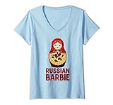 Damen Matrjoschka Russische Puppe T-Shirt mit V-Ausschnitt