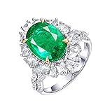 Epinki Rhombus Solitär Ring Damen in 18 Karat/ 750 Weißgold Hochzeitsring mit Smaragd 2.8ct und Diamant, Dankeschön Geschenke, Gr.65 (20.7)