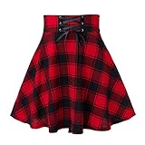 Lässiger Druck Minirock Mode Frühling Kurzer Rock Mode Täglich Frauen Plaid Plissee Damenrock Hosenrock Damen (Red, XL)