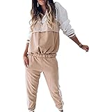 OADOBKICE Playsuits Damen 2Pac Jogginganzug Damen Damen Sweatshirt Und Baggy Jogger Pant Damen Sweatshirt Oben Und Unten Unser Overall Damen Leichte Sportbekleidung Schwarze Damen Playsuit Khaki 3XL