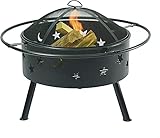 LEAYAN Garten-Feuerstelle, Grillschüssel, Grillgestell, Feuerstelle für den Außenbereich, Upgrade-Gartenheizung/Brenner aus schwarzem Stahl für Holz und Holzkohle, inkl. BBQ-Grill, Funkenschutz