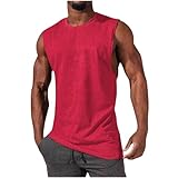 UHouse Oversize Tank Top Herren Sport Muskelshirt Männer Sommer Tanktop Baumwolle Trägershirt Rundhals Ärmellose Tshirt Hawaii Unterhemd Gym Axelshirt Große Größen Achselshirt Warehouse Deal Rot XXL