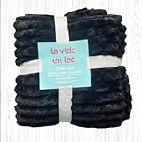 La Vida en Led Sherpa Decke, gerippt, 130 x 160 cm, für Sofa, Lammfell, weich, doppelseitig (schwarz)