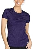 icyzone Sport T-Shirt Damen Kurzarm Laufshirt - Atmungsaktive Fitness Gym Shirt Schnell Trockened Funktionsshirt (M, Lila)