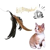 Povanjer Cat Feather Teaser Zauberstab Spielzeug | Freihändiges Auto-Interaktives Katzenspielzeug mit Glocke - Natürliches Federball-Spielzeug für den Innenbereich, Indoor-Tanzen für Haustiere, das