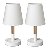 Tomons 2er Set LED Nachttischlampe aus Holz, LED Tischlampe Tischleuchte mit Stoffschirm für Schlafzimmer, Wohnzimmer, Arbeitszimmer, Beistelltisch – Weiß