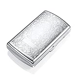Zigarettenetui aus hochwertigem Stahl, Zigarettenbox für Damen antik Zigarettenetui mit Gravur, antik Zigaretten Kasten Zigarettencase Zigarettenhüllefür 12 Zigaretten (Mit GeschenkBox) Silb