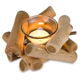 Sziqiqi Rustikale Kerzenständer Teelichthalter Holz, Kerzenhalter Vintage mit Glas Tasse Windlicht Treibholz Deko Kerzenleuchter für Wohnzimmer Hochzeit Esstisch Tischdek