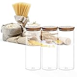 3x Vorratsgläser mit Bambus-Deckel Aufbewahrung Nudeln Spaghetti Dose Set 1,8L