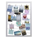 Spetebo Fotohalter 75x55 cm weiß - Leine mit 20 Holz Klammern - Fotorahmen Bilder Rahmen G