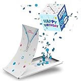 Boemby Explodierende Konfetti Geburtstagskarte - Happy Birthday Karte - Pop Up Überraschung Grußkarte Geschenk - WOW Effekt - BOOM Box - Premium Qualität (Alles Gute Zum Geburstag - Blau)
