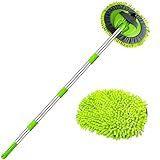WillingHeart 160 cm 2 in 1 Autowaschbürste Teleskop Mikrofaser Korallen Chenille Autowaschmopp 180 ° Drehung Waschhandschuh mit Teleskopstiel Verlängerungstab für Auto RV Trucks Wohnwagen Wohnmob