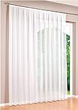 DecoHome | Gardinen Store Voile Vorhang mit Kräuselband, transparent Weiß, in verschiedenen Größen (200, 300)