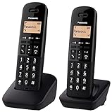 Panasonic KX-TGB612EB DECT Schnurloses Telefon mit großer Taste, mit störender Anrufsperre (Doppelhörerpack), Schwarz
