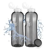 2 x Tritan Trinkflasche 1,0L + Sportdeckel / Kavodrink Wasserflasche schwarz Sportflasche BPA frei Flasche 1000ml