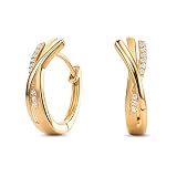 MIORE Schmuck, Ohrringe Silber 925, Creolen Silber mit Zirkonia, gekreuzte Kreolen, Ohrringe vergoldet, runde Hoops Ohrringe Damen, Ohrschmuck
