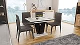 Design Esstisch Tisch MA-333 Hochglanz ausziehbar 120 bis 160 cm, Farbe:Weiß matt - Schwarz matt