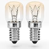 ABSINA Backofenlampe E14 15W - 2er Pack Ofenlampe bis 300 Grad hitzebeständig für Backofen, Grillöfen, Salzlampe, Mikrowelle - Glühbirne Backofen mit T22 Kapsel, 75 Lumen & 2700K - Ofen Lampe