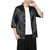 Herren Japan Happi Kimono 3/4 Ärmel Frühling-Sommer Jacket Loose fit Jacquard Kimonojacke Baggy Leicht Haori Jacke Oversize Hemdjacke Hippie Kimono Chinesisch Cardig
