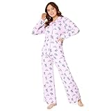 Disney Pyjama Damen S-XL, Stitch Schlafanzug Damen lang mit Knopfleiste, Schlafanzug für Damen, Geschenke (Rosa, S)
