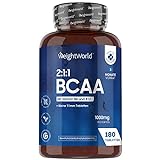 BCAA 2:1:1 1000mg - Drei essentielle Aminosäuren Komplex - L-Leucin, L-Isoleucin, L-Valin - Mit Vitamin B6 & Vitamin B12 - 180 Aminosäure Tabletten - Nahrungsergänzungsmittel BCAA Vegan - Weightworld