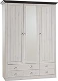 Steens Monaco Kleiderschrank, 3 Türen und 3 Schubladen, 145 x 201 x 60 cm (B/H/T), Kiefer massiv, weiß/kolonial