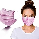 SYMTEX 50 Stück Mundschutzmasken 3-lagig Masken Mundschutz Gesichtsmaske Einwegmaske mund und nasenschutz (Pink)