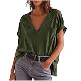 Mrat Damen-Sommer-Top, kurzärmelig, V-Ausschnitt, Tunika-Blusen, elegant, bequem, T-Shirt mit Tasche, Baggy, einfarbig, lässiges Hemd, locker, bequem, Y2k, trendiges, elegantes T-Shirt, zum Ausgehen,