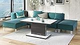 Design Couchtisch Tisch Aston Weiß Hochglanz/Anthrazit Hochglanz stufenlos höhenverstellbar ausziehbar 120 bis 200cm Esstisch