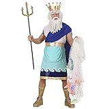 Widmann - Kostüm Poseidon, Tunika, Gürtel mit Band, Krone, Wassermann, Griechischer Gott, Motto-Party, Karneval