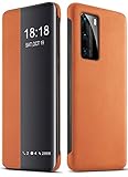 EUDTH Huawei P40 Pro Hülle, Flip Cover Smart View Window Case Schutzhülle PU Leder Handyhüllen für Huawei P40 Pro 6.58' -Orange