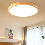LED Dimmbare Deckenleuchte mit Fernbedienung rund ultradünne Eiche Flush Deckenlampe Holz Wohnzimmer Leuchte für Schlafzimmer Lounge Flur Veranda Deckenbeleuchtung