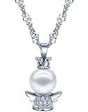 Yumilok 925 Sterling Silber Perle Zikonia Engel Schutzengel Anhänger Halskette Kette mit Anhänger für Damen Kinder