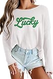 CURBODO Damenmode 2025 Champagne Please Graphic Langarm Pullover Pullover Loose Crewneck Strick-Sweatshirt Tops, Glück, Groß