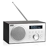 DAB+/FM Radio mit Bluetooth-August MB420-Digitales Küchenradio Holzgehäuse RDS-Funktion 60 Presets HiFi Bluetooth Lautsprecher 5W-Radiowecker Sleeptimer Alarm Snooze-USB/Aux-In/Aux-Out,MB420B,Schwarz