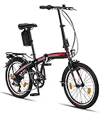 Licorne Bike CONSERES Premium Faltrad, Klapprad in 20 Zoll - Fahrrad für Herren, Jungen, Mädchen und Damen - Shimano 6 Gang-Schaltung - Hollandfahrrad - Schwarz/Rot