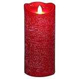 LED Echtwachskerze mit Flackereffekt | Flammenlose Stumpenkerze mit Timer für Candle Light Dinner & Hochzeiten | Elektrische Kerze 19,5 cm rot