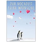 A4 XXL Hochzeitskarte PINGUINE mit Umschlag - edle Glückwunschkarte zum Aufklappen mit niedlichen Pinguinen zur Hochzeit - Maxikarte von BREITENWERK