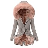 EMATOP Mantel Damen Wintermantel Warme Winter Jacke Lange Mäntel Einfarbig Winterjacke mit Kapuze Windbreaker Gefüttert Teddyfell Dicker Fleecejacke Mode Outdoorjacke Slim fit Winterpark