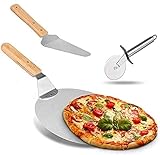 Weeygo Edelstahl-Radschneider mit Holzgriff, Pizzaschaufel, Bäckerutensilien, zum Backen von Pizza und Kuchen im Ofen & Grill, 3 Stück, Silber