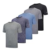 fovdtaa Herren-T-Shirt, kurzärmelig, Rundhalsausschnitt, für Fitnessstudio, Workout, Laufen, atmungsaktiv, Sport-Shirts, 5 Stück, S