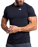 Herren Fitness T-Shirt modal - Männer Kurzarm Shirt für Gym & Training - Passform Slim-Fit, lang mit Rundhals, Schwarz, M